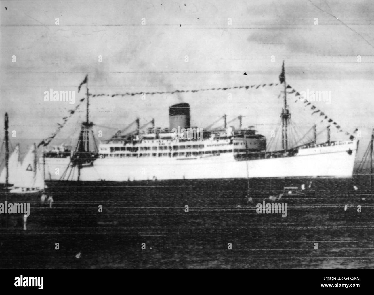 **Scanned low-res from contact** The royal tour liner Gothic as she arrived in Suva, Fiji, with the Queen and Duke of Edinburgh on board. Stock Photo