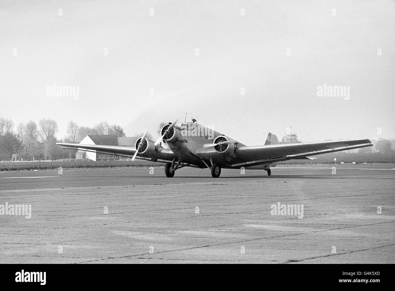 A Junkers Ju 52 taxis along the runway at Biggin Hill. The German World War Two plane will take it's place among over 200 wartime aircraft at the Biggin Hill International Air Fair this weekend Stock Photo