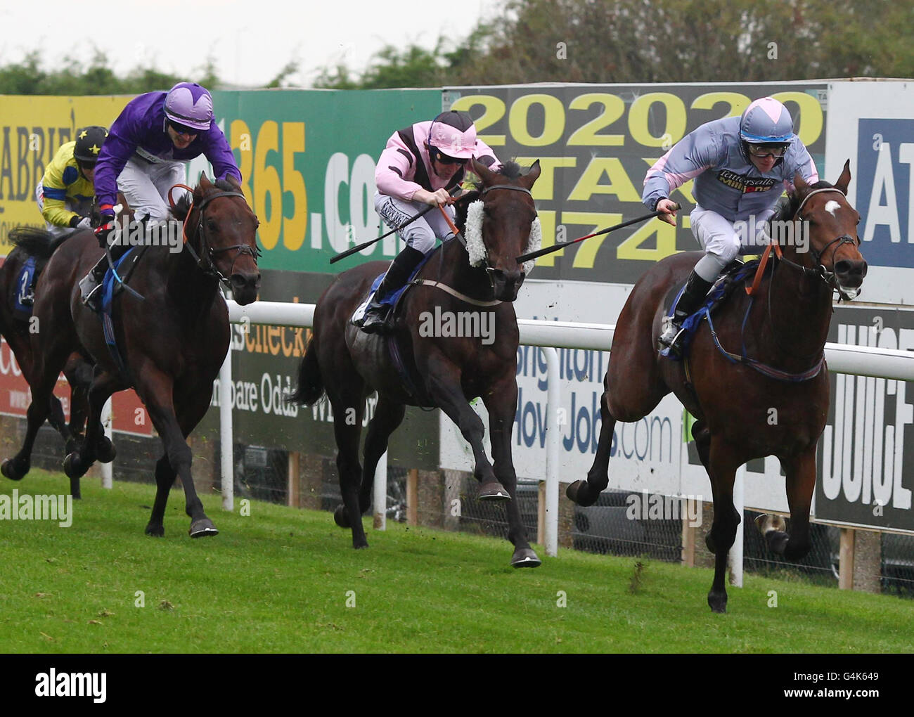 Cheylesmore ridden by William Carson (right) moves away from the field to win The Ricky Hatton Here 9th November Handicap Stakes at Brighton Racecourse, Brighton. Stock Photo