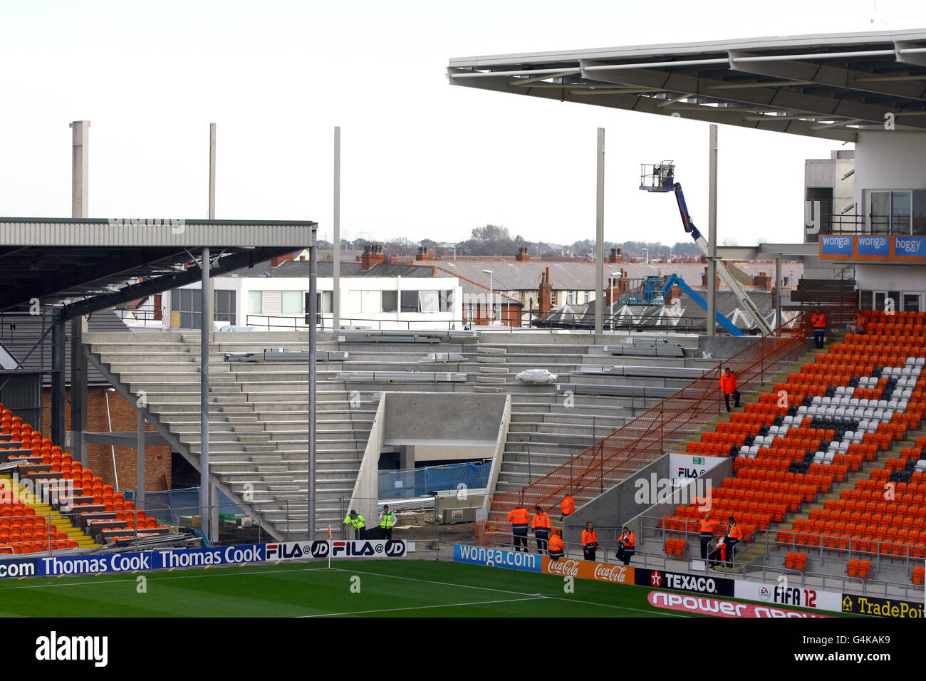 Ground development at Bloomfield Road, home of Blackpool Stock Photo