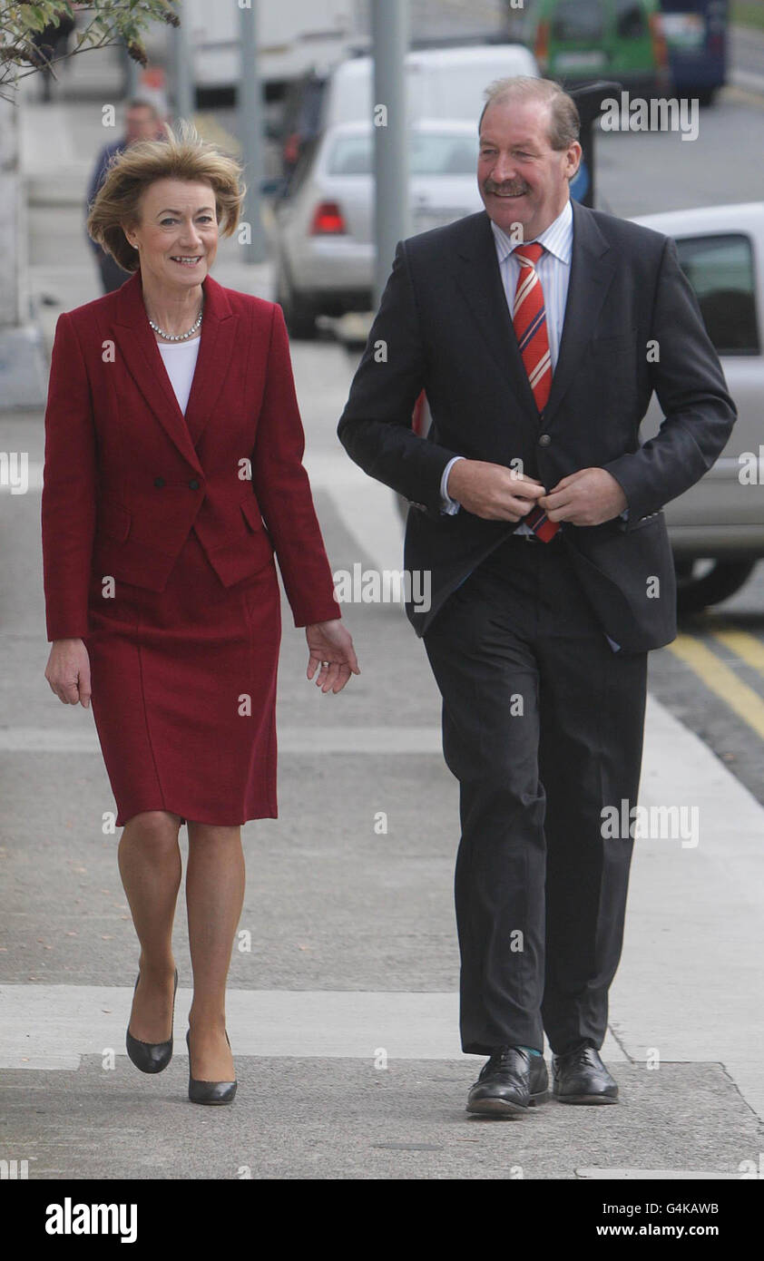 Irish Presidential candidate Mary Davis and her husband Julian arrive for her campaign launch at Fitzwilliam Hall, Dublin. Stock Photo