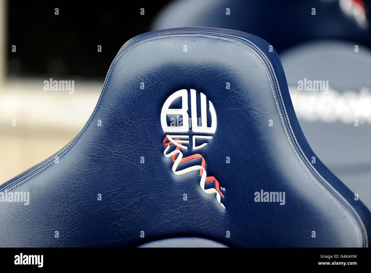 The Bolton Wanderers Logo On Seat In Dugout Hi res Stock Photography 