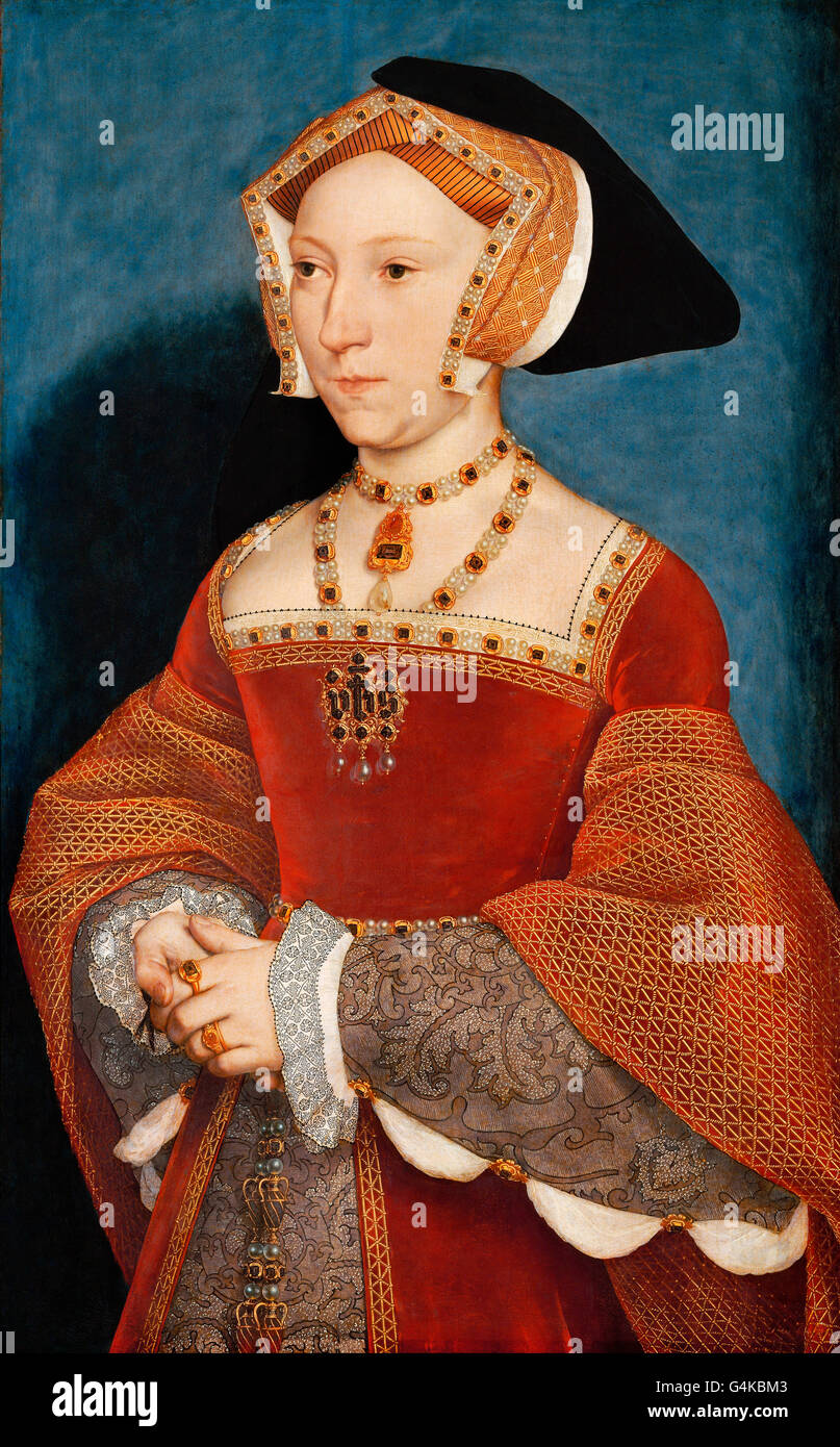 Jane Seymour. Portrait of Jane Seymour (1508-1537), third wife of King Henry VIII of England, by Hans Holbein the Younger, oil on wood, c.1536 Stock Photo