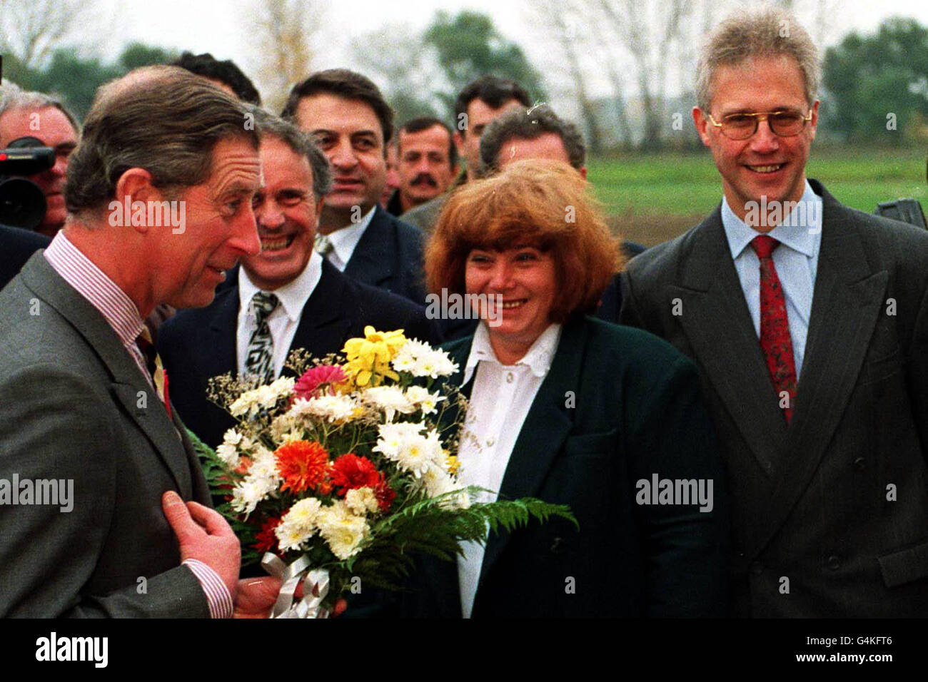 PA Library filer : The Prince of Wales (left) during a 1998 visit to Bulgaria, photographed with the Prince, is his assistant private secretary Nick Archer (right wearing spectacles). The Prince of Wales today Sunday, 9th may 1999, has approved a 50,000 payment to a former secretary Juliet Franks,(28) who alleged a top St James Palace official Nick Archer had sexually and mentally harassed her .SEE PA Story ROYAL Prince:PA PHOTO Stock Photo