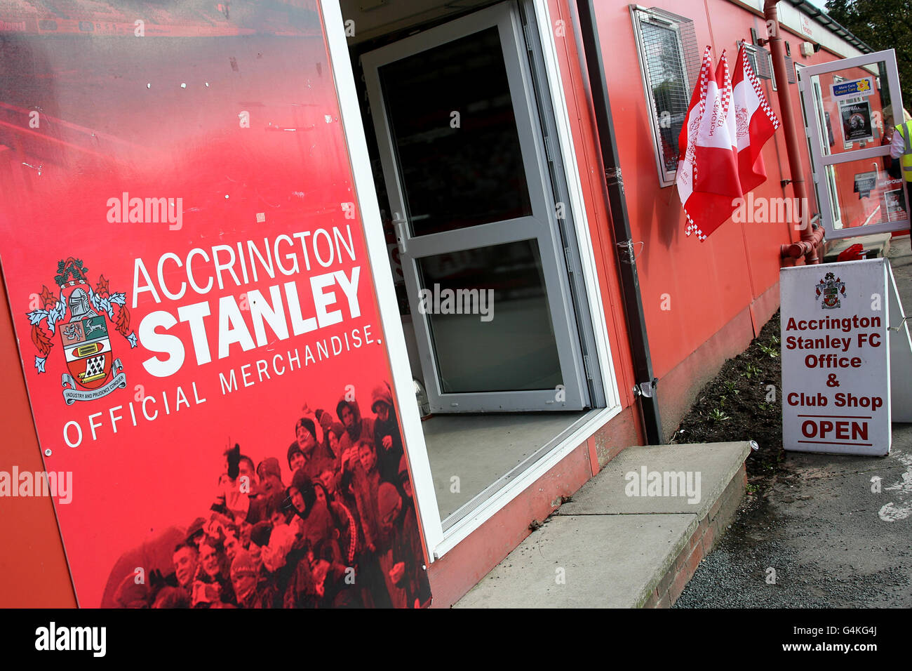 Soccer - npower Football League Two - Accrington Stanley v Swindon Town - The Crown Ground. A view of the Accrington Stanley club shop at The Crown Ground Stock Photo