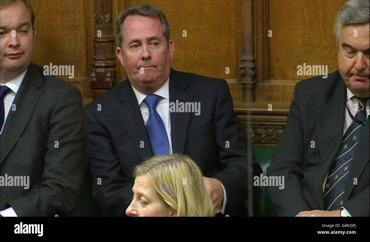 Liam Fox after making a statement to the House of Commons in central London following his resignation as Defence Secretary where he was 'very sorry' to colleagues who felt let down by his decisions. Stock Photo