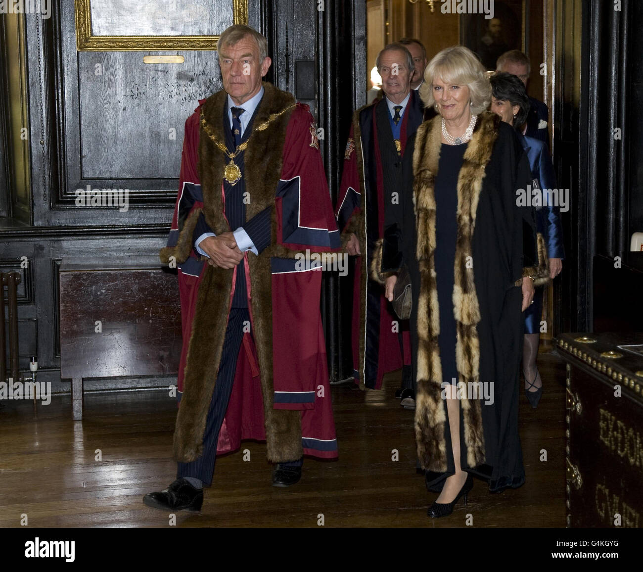 The Duchess of Cornwalll in her ceremonial robe after taking an oath to become an Honorary Liveryman of the Worshipful Company of Joiners and Ceilers during a lunch at the Apothecaries' Hall, London. Stock Photo