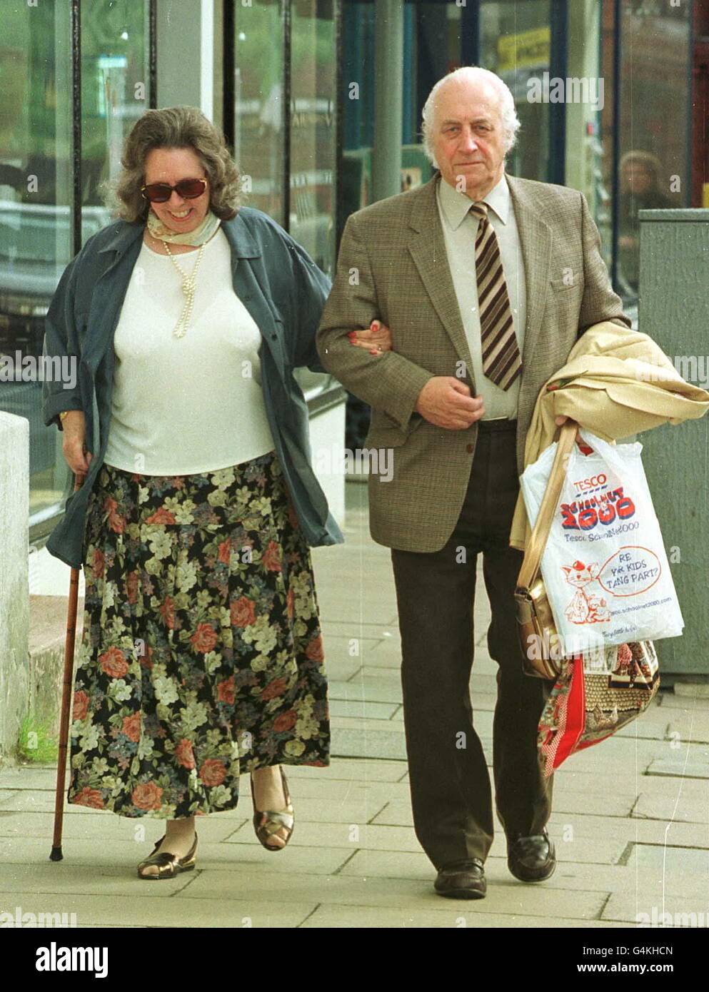 Valerie and Derek Tully arrive at Lewes Crown Court in East Sussex. Mr Tully is accussed of battering Valerie, his wife of 46 years, repeatedly with a pole while she lay in bed before setting fire to his bungalow to hide the evidence. 14/5/99: Found guilty. * Valeries left with amnesia. Is standing by husband. Charge is attempted murder. Stock Photo