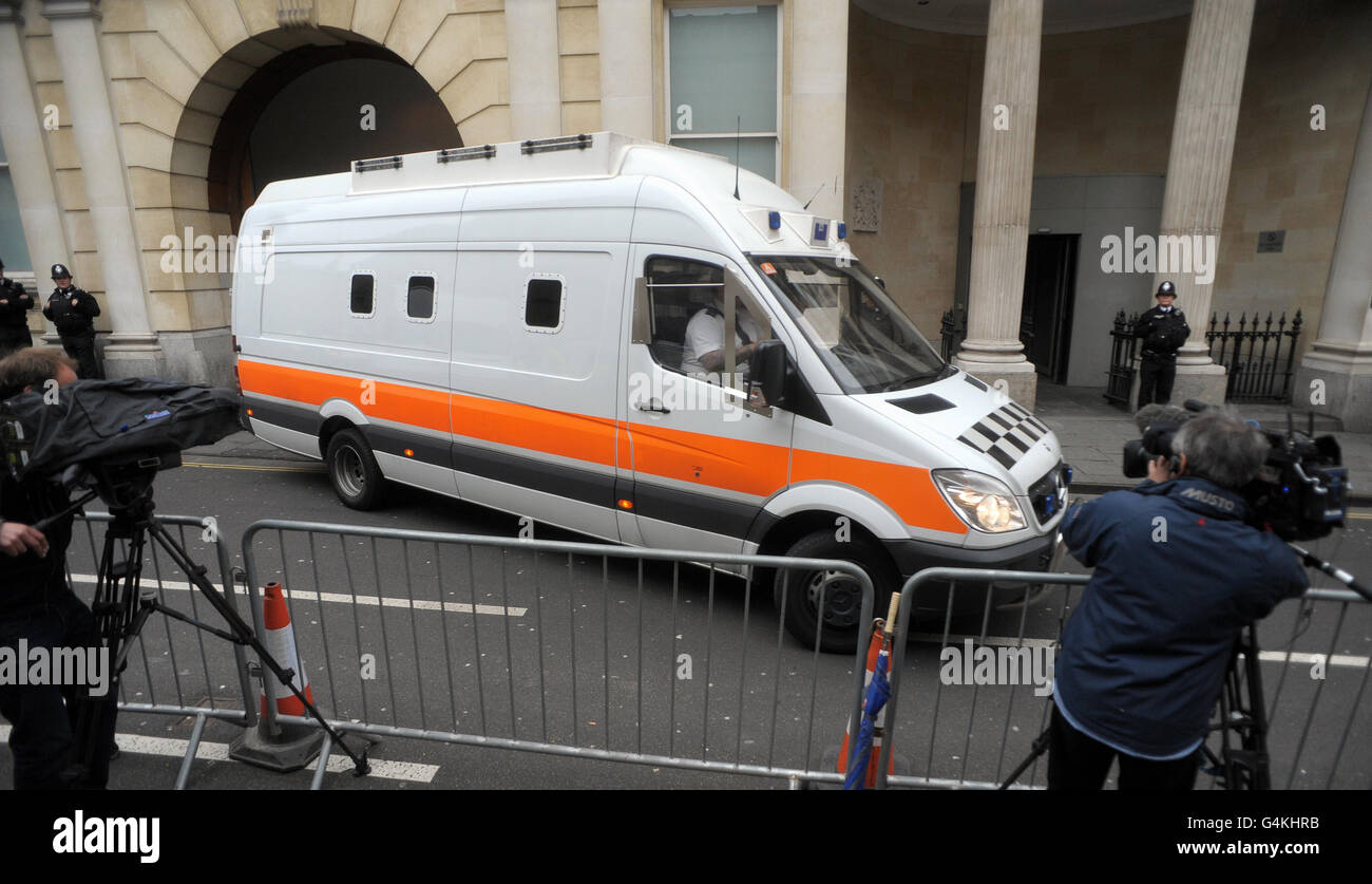The van carrying Vincent Tabak leaves Bristol Crown Court where he stands accused of the murder of Joanna Yeates. Stock Photo