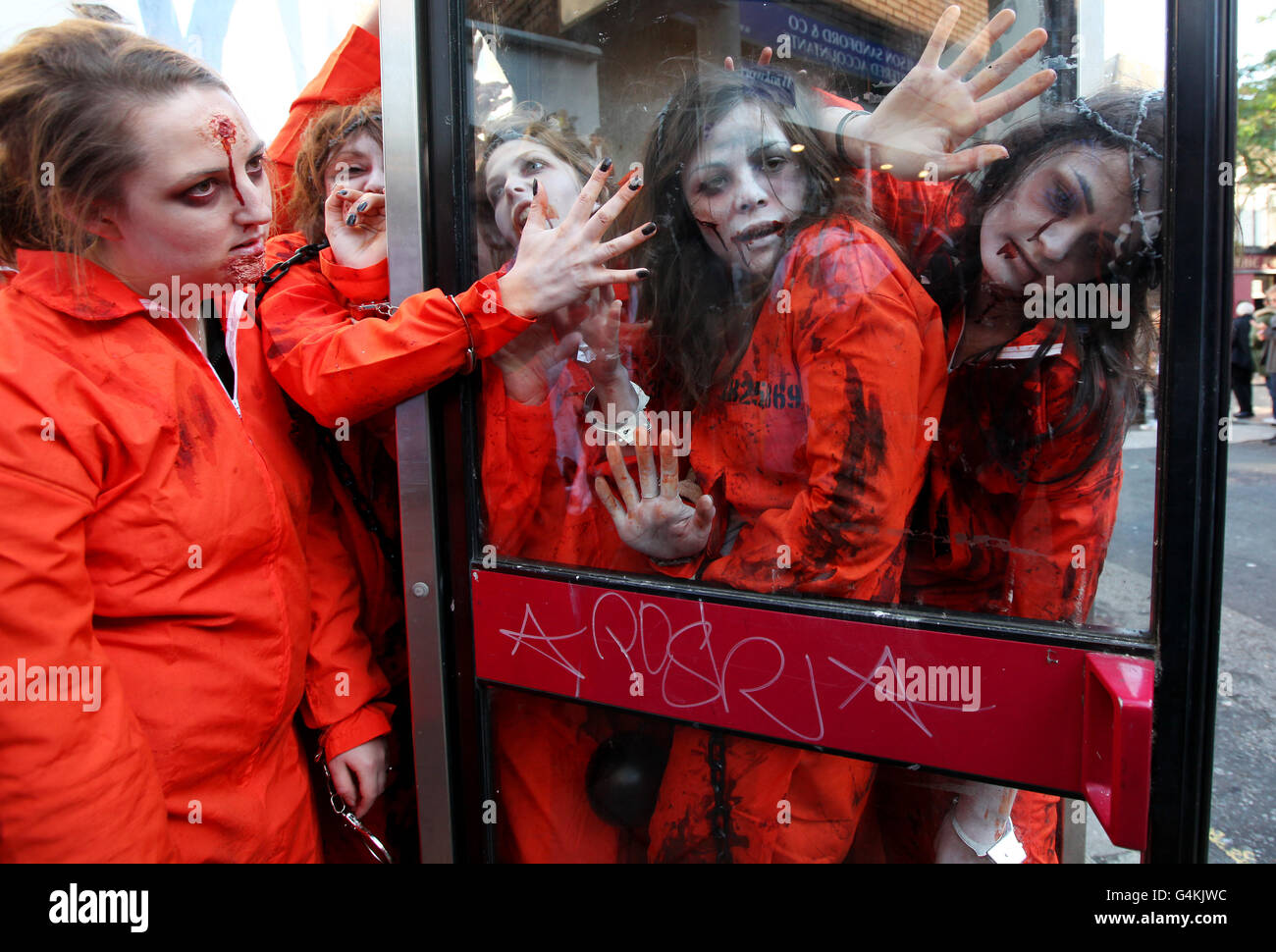 Participants parade through the streets as they take part in the annual Brighton Zombie Walk, East Sussex. PRESS ASSOCIATION Photo. Picture date: Saturday October 22, 2011. Photo credit should read: Gareth Fuller/PA Wire Stock Photo