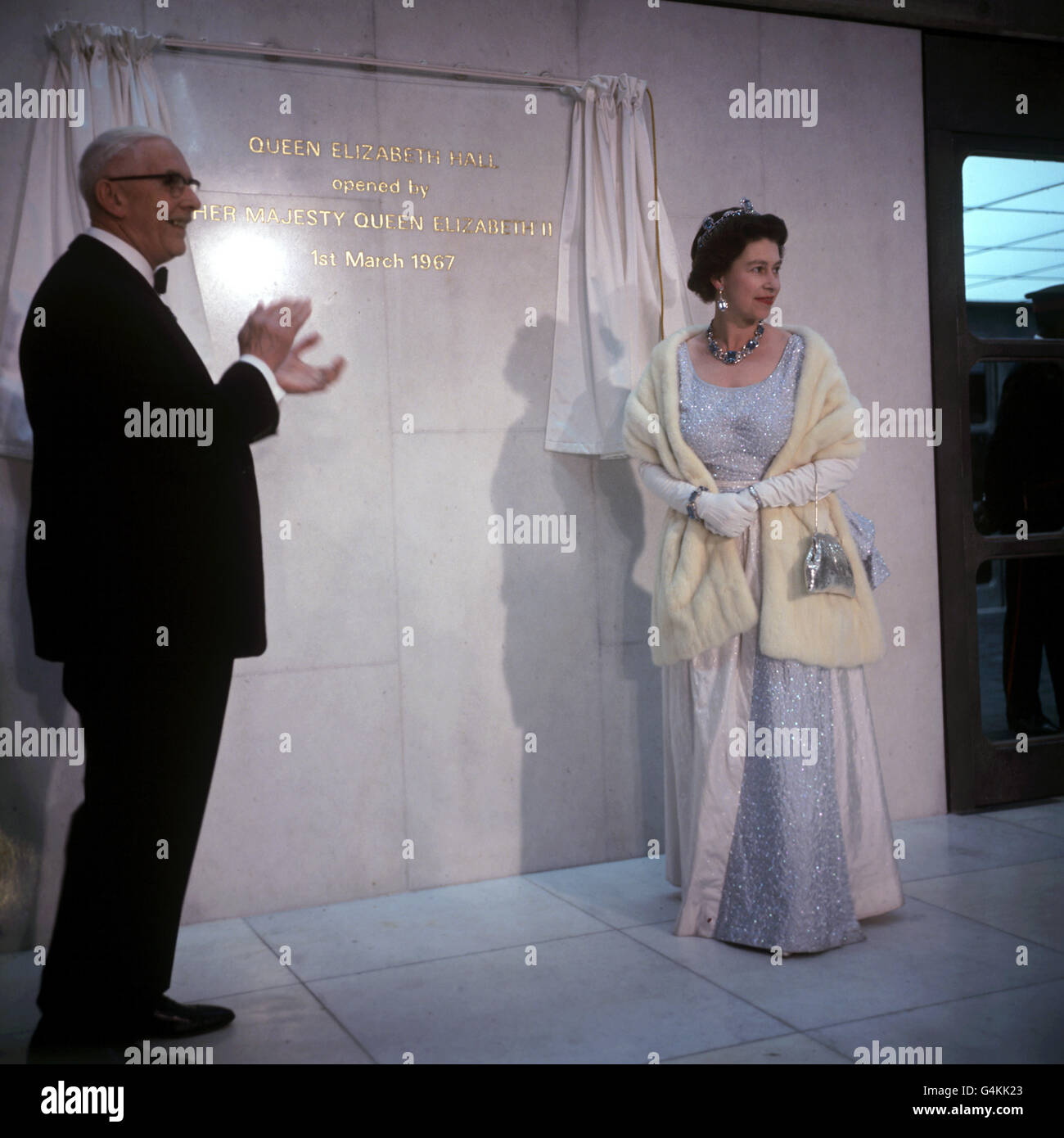 Queen Elizabeth II with Herbert Ferguson, Chairman of the Greater London Council, when she opened the Queen Elizabeth Hall on the South Bank, London. Stock Photo