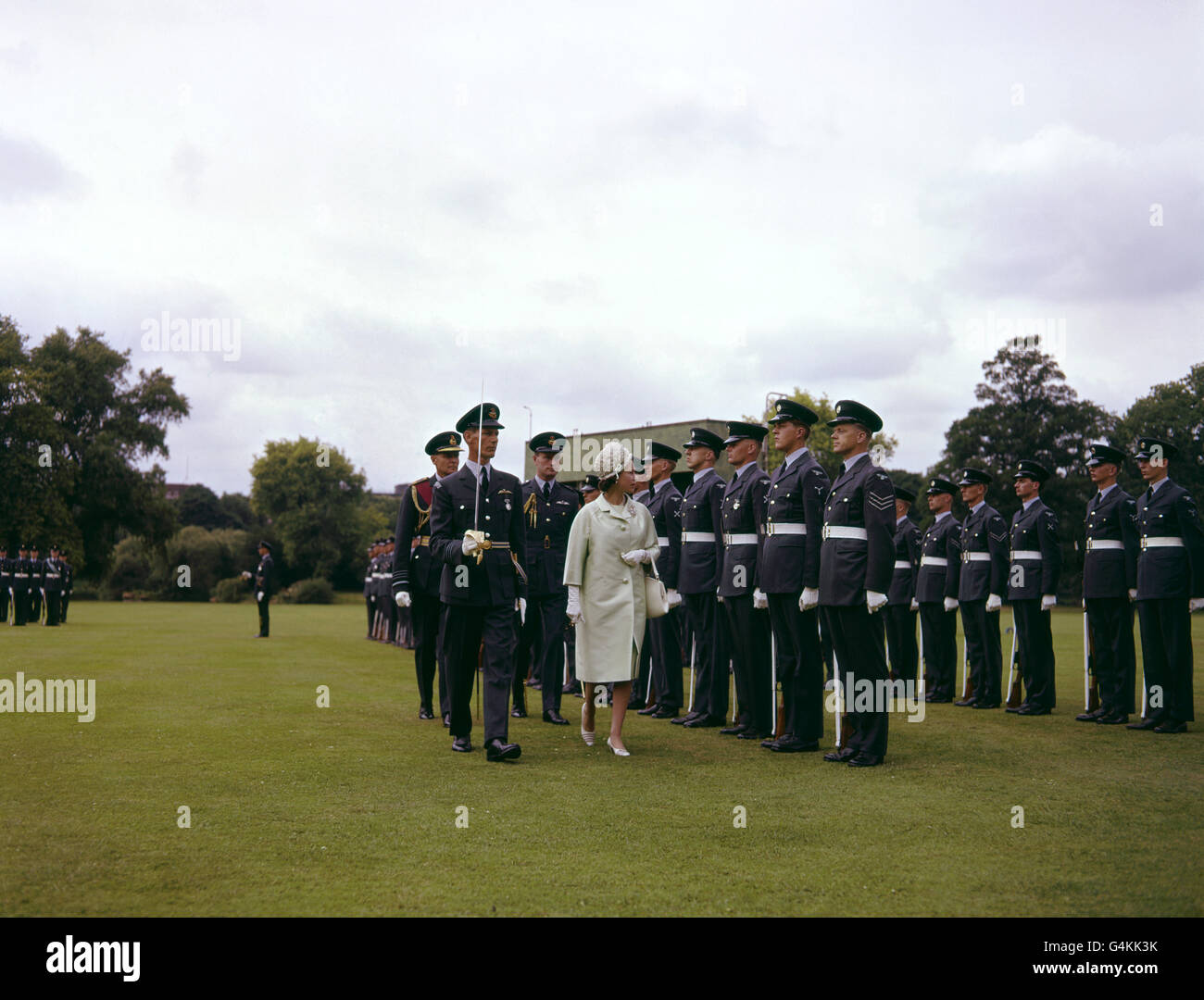 Queen Elizabeth II inspecting units of the RAF, during a ceremony where she presented new colours to the RAF at Buckingham Palace. Stock Photo