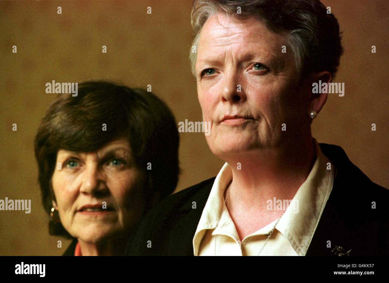 Phase Two chairperson and secretary, Helen Clark and Grace Morrison (r) respectively, at a news conference, as part of a group of women who claim to have developed health and reproductive problems due to working at a Greenock National Semiconductor plant. Stock Photo
