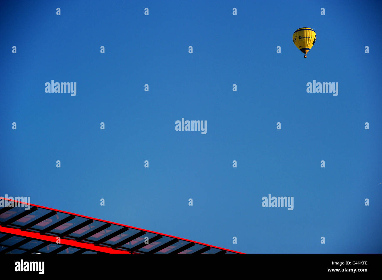 A general of a balloon flying over the Stade du Hainaut, home of Valenciennes Stock Photo