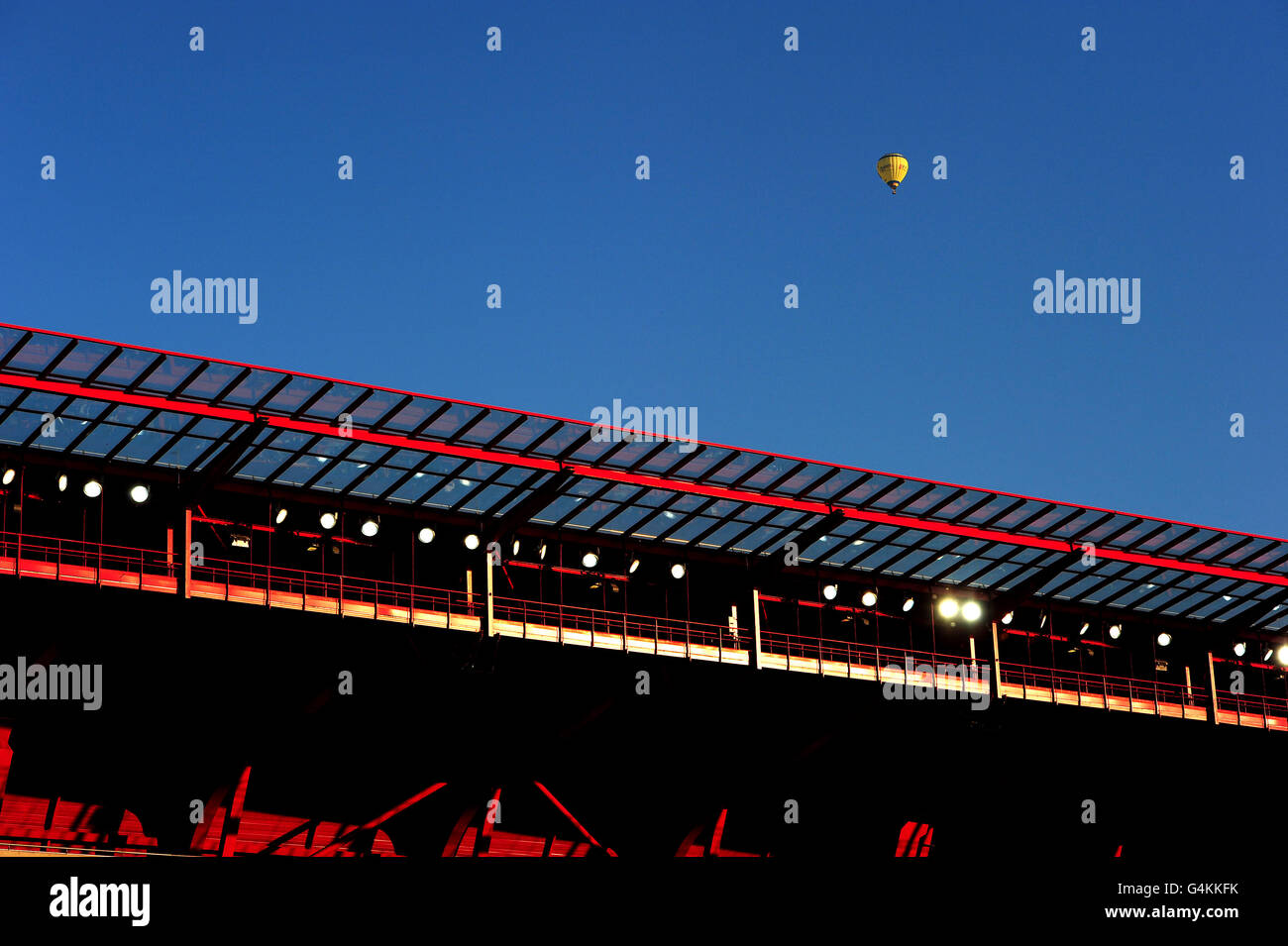 A general of a balloon flying over the Stade du Hainaut, home of Valenciennes Stock Photo