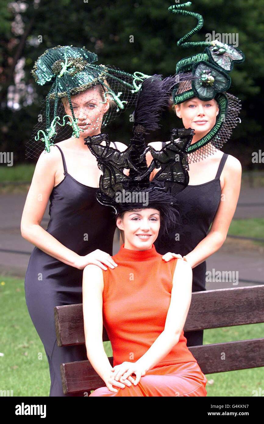 From left - models Mary Grimes, Ruth Griffin (sitting) and Vivienne Connolly in Dublin to help launch the 1999 Budweiser Irish Derby, which will take place at The Curragh racecourse, Co. Kildare. Budweiser have announced a five-year extension in their sponsorship of the event. * Date of race - Sunday June 27th. Stock Photo