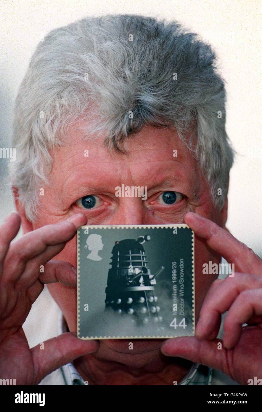 Tom Baker, who played Dr Who in the BBC TV series, opens a new autograph gallery at the Strand Stamp Centre, London. Baker added his signature to a Dalek stamp that has been issued by the Royal Mail, as part of the Entertainers' tale series. Stock Photo