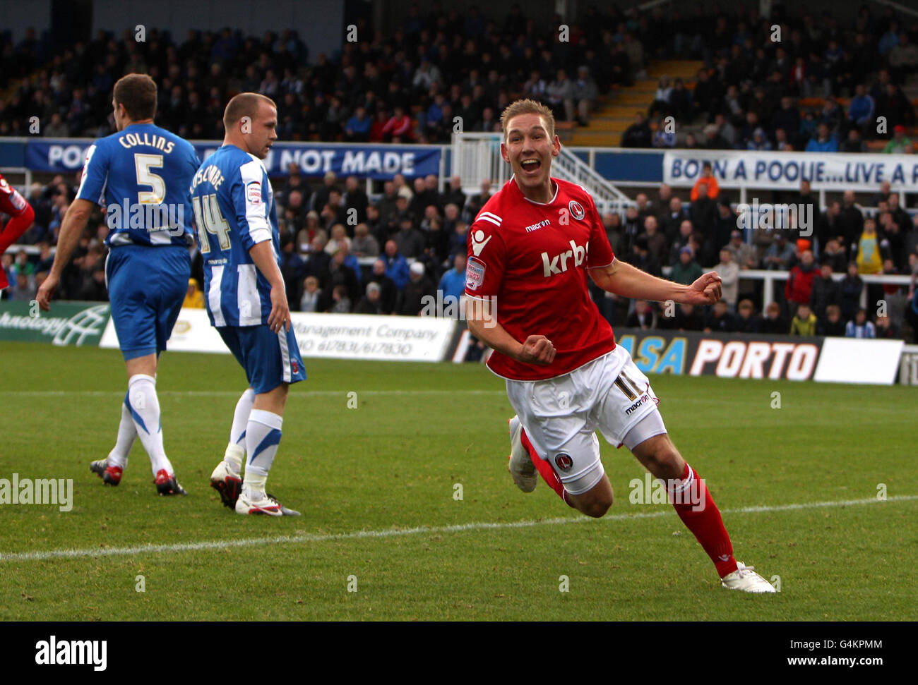 Charlton Athletic's Scott Wagstaff celebrates scoring during the npower Football League One match at Victoria Park, Hartlepool. Stock Photo