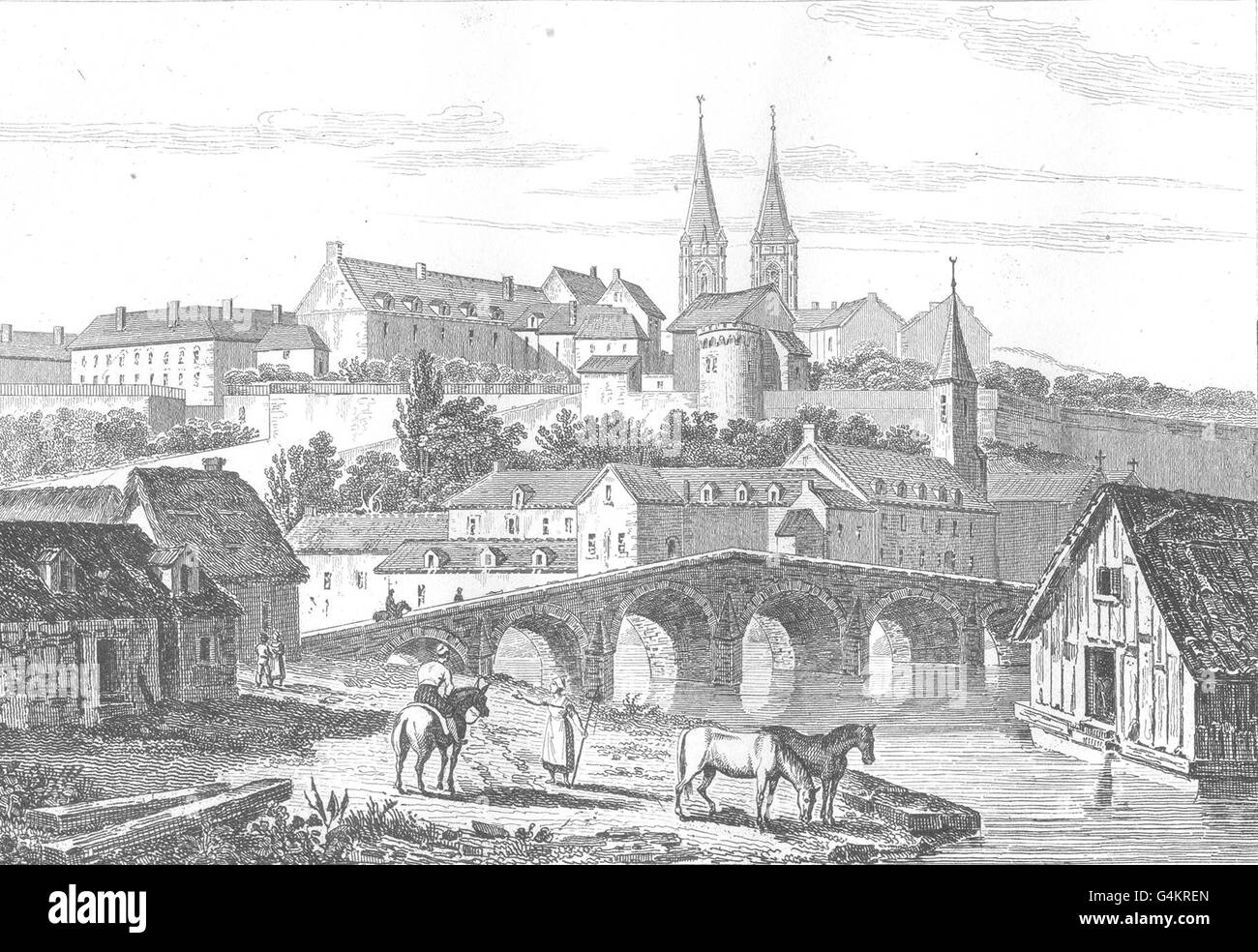 MANCHE: Saint-Lô, antique print 1835 Stock Photo