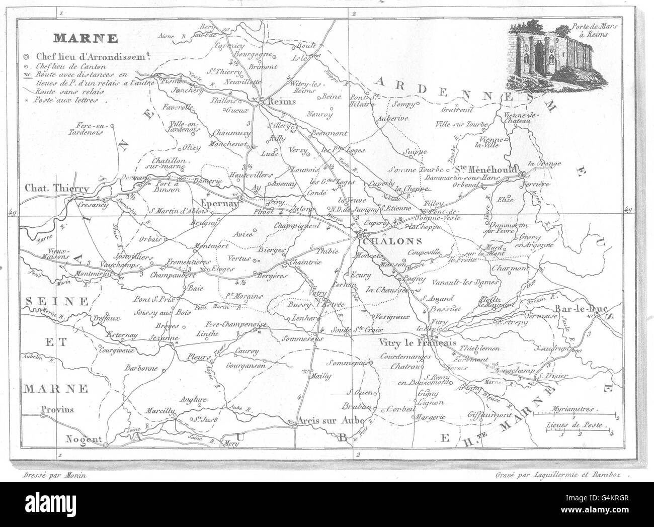 MARNE: Département de la Marne, 1835 antique map Stock Photo - Alamy