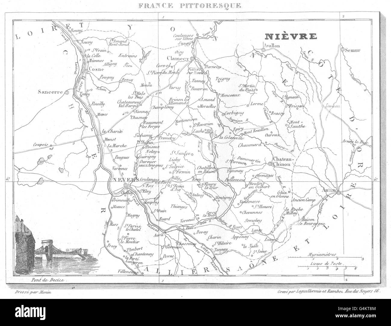 NIÈVRE: Département de la Nièvre, 1835 antique map Stock Photo - Alamy
