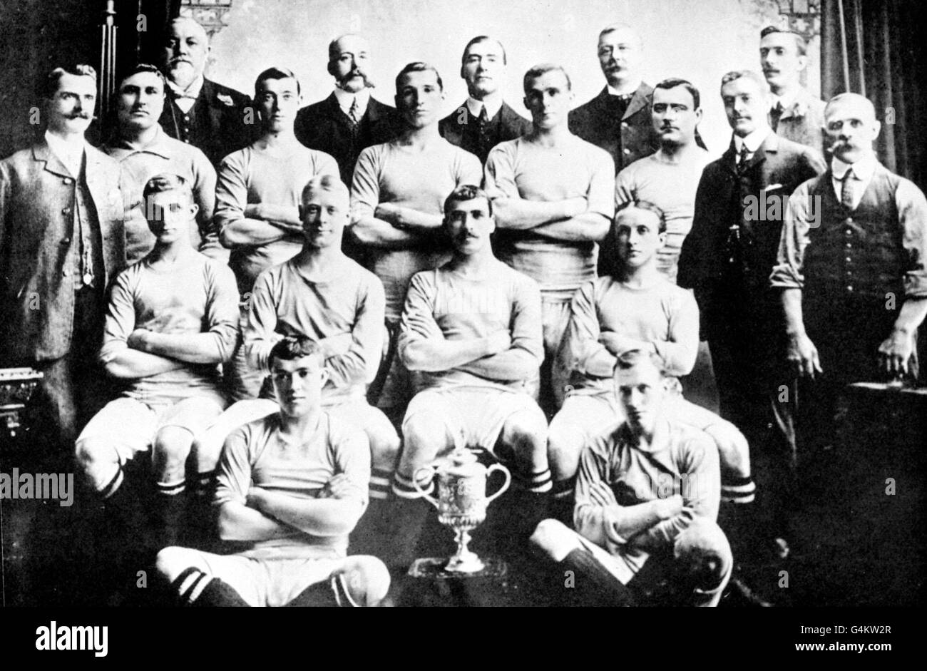 Manchester City football team, winners of the FA Cup 1904. Back Row: J Parlby, C H Waterhouse, E Hulton (Chairman), J E Chapman, G Madders. Second Row: T E Maley (Secretary & Manager), J Hillman, C Livingstone, J McMahon, T Hynds, W Gillespie * L W Furness, J Broad (Trainer). Third Row: F Booth, S Frost, W Meredith (Captain), S Ashworth. Front Row: A Turnbull, H Burgess. Stock Photo