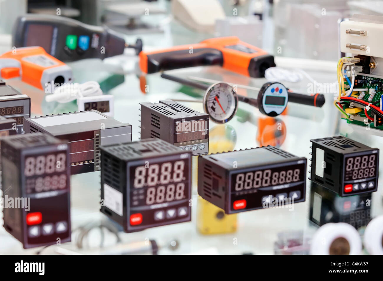 View on advanced industrial control box with display, new technology