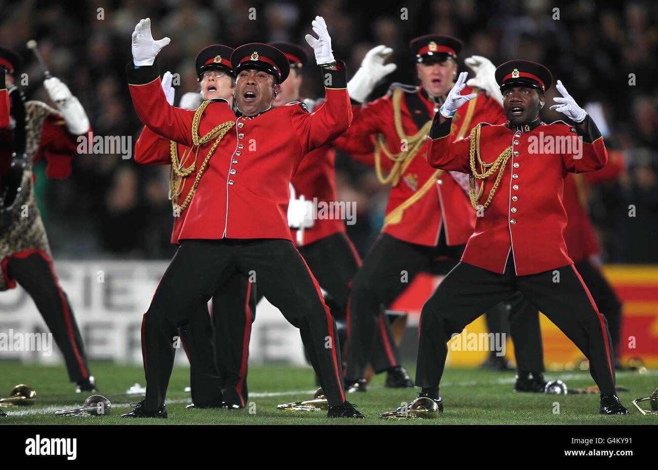 Rugby Union - Rugby World Cup 2011 - Final - France v New Zealand - Eden Park. A brass band performs the haka, a traditional Maori challenge before the Rugby World Cup Final Stock Photo