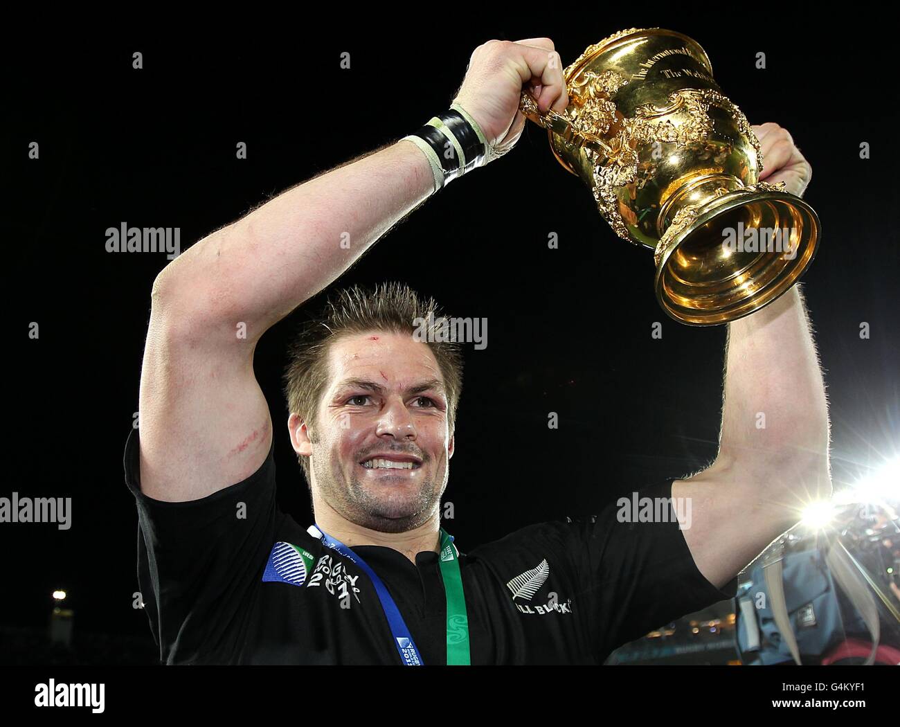 Rugby Union - Rugby World Cup 2011 - Final - France v New Zealand - Eden Park. New Zealand captain Richie McCaw with the Webb Ellis Cup as he celebrates winning the World Cup Final Stock Photo