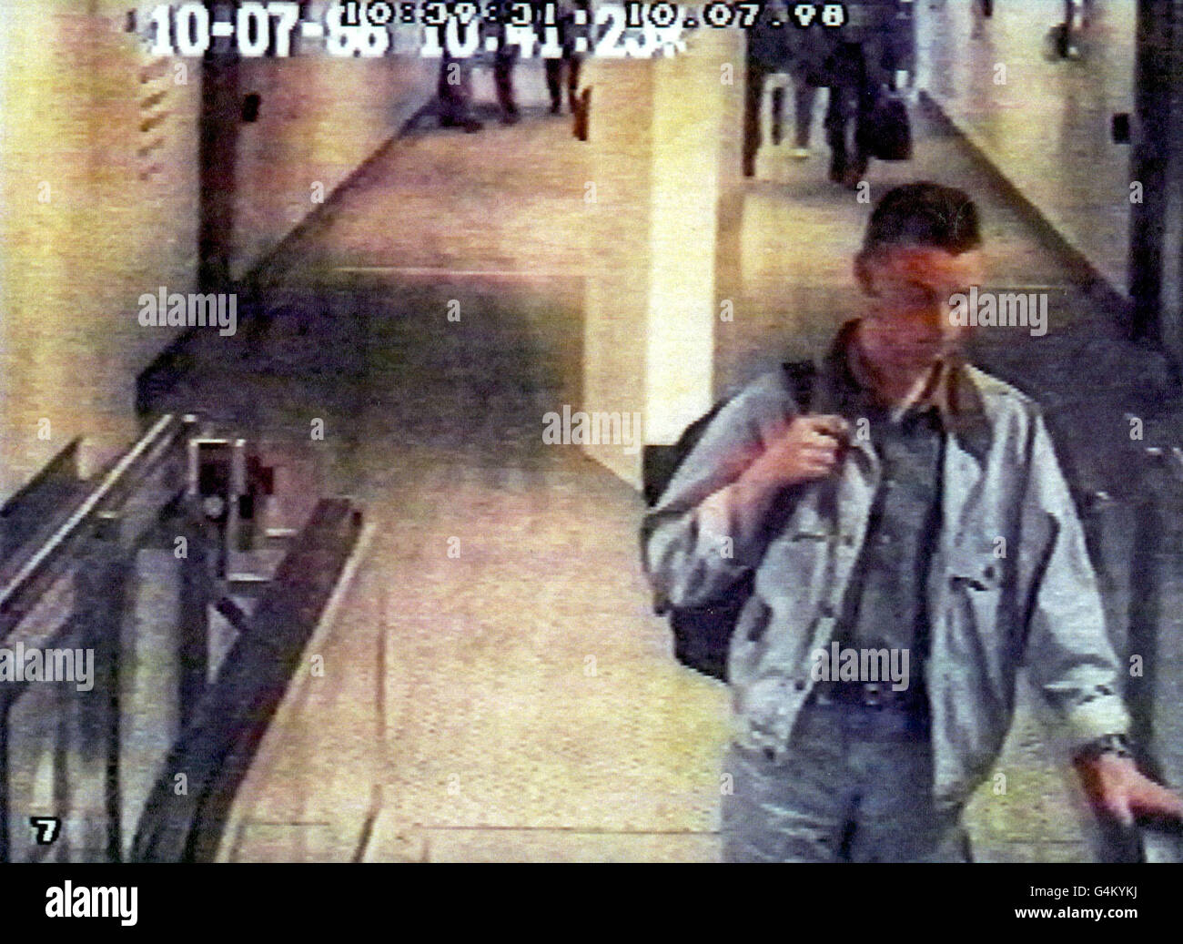 Metroploitan police videograb of Daren Mulholland at Stansted airport on 10/7/98, issued in connection with three university students who have been jailed at the Old Bailey, for taking part in an Irish republican plot to firebomb UK mainland targets. * The plot was intended to scupper the Good Friday agreement. The students planned to use a Semtex high explosive bomb and six incendiary devices to hit targets in the UK. Stock Photo