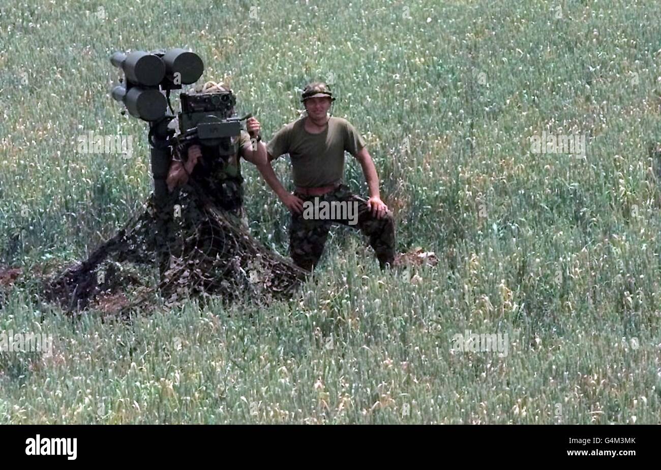 A Javelin anti-aircraft unit in a field on the Macedonian border. Stock Photo