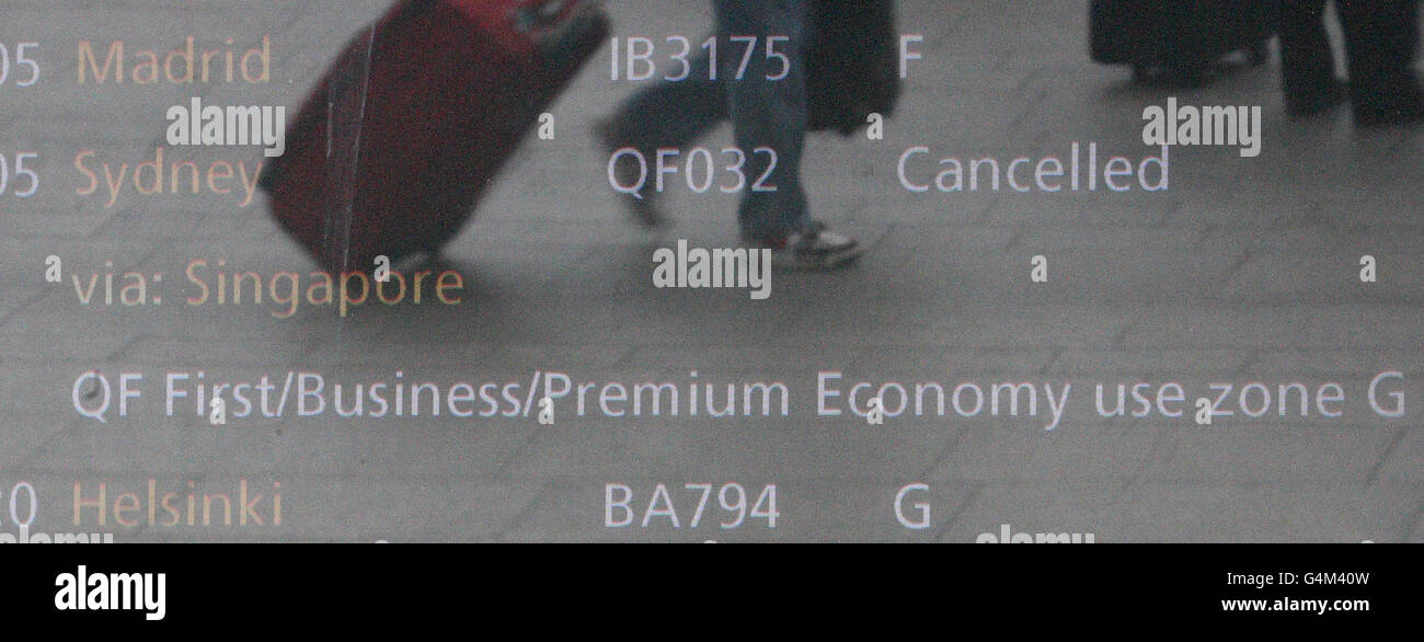 Quantas plane sits at Heathrow Airport after the airline has grounded the aircraft after industrial action Stock Photo