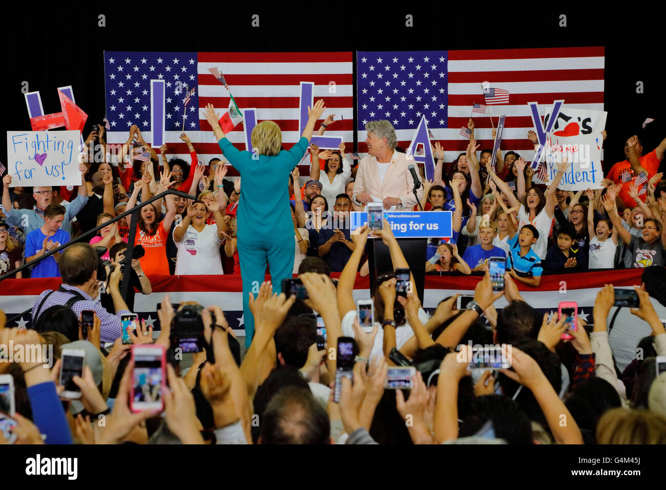 Presidential Candidate Hillary Clinton Campaigns in Oxnard, CA at "Get out the vote" rally Stock Photo
