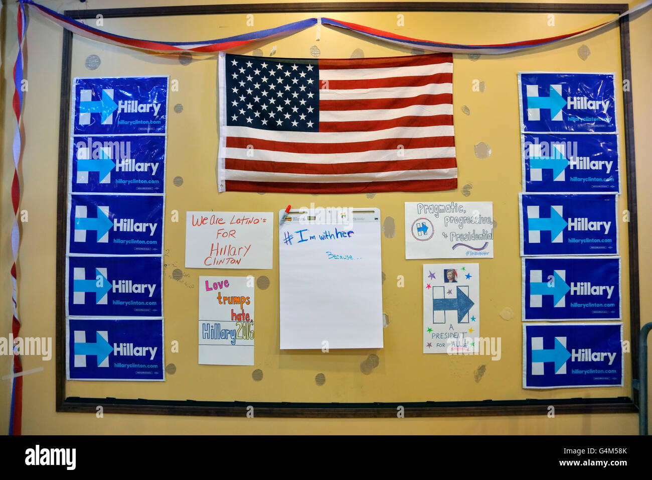Bulletin Board at a Hillary Clinton Election Office, Woodland Hills, CA Stock Photo