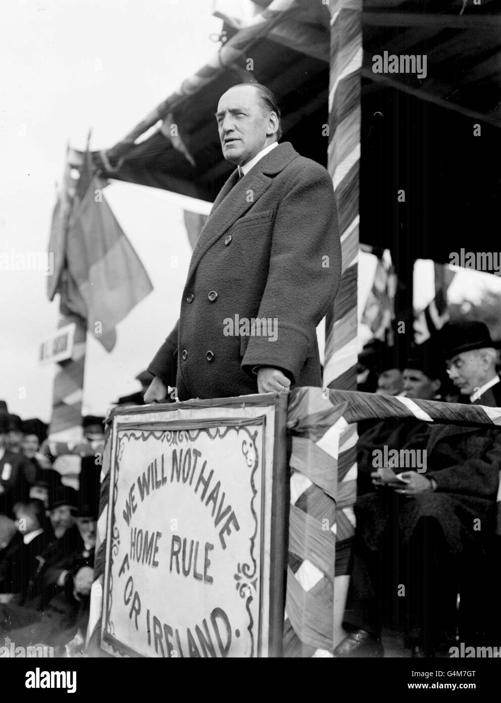 Sir Edward Carson (1854 - 1935). He led the Northern Irish Resistance to the British Government's plans for Irish Home Rule. Pictured here speaking in Ireland Stock Photo