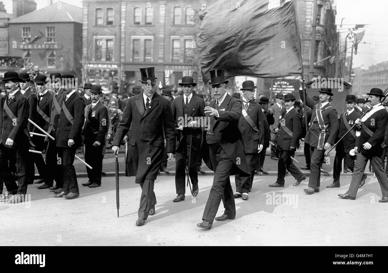 Sir Edward Carson (1854 - 1935). He led the Northern Irish Resistance to the British Government's plans for Irish Home Rule. Pictured here with Captain Craig in Ulster. Stock Photo