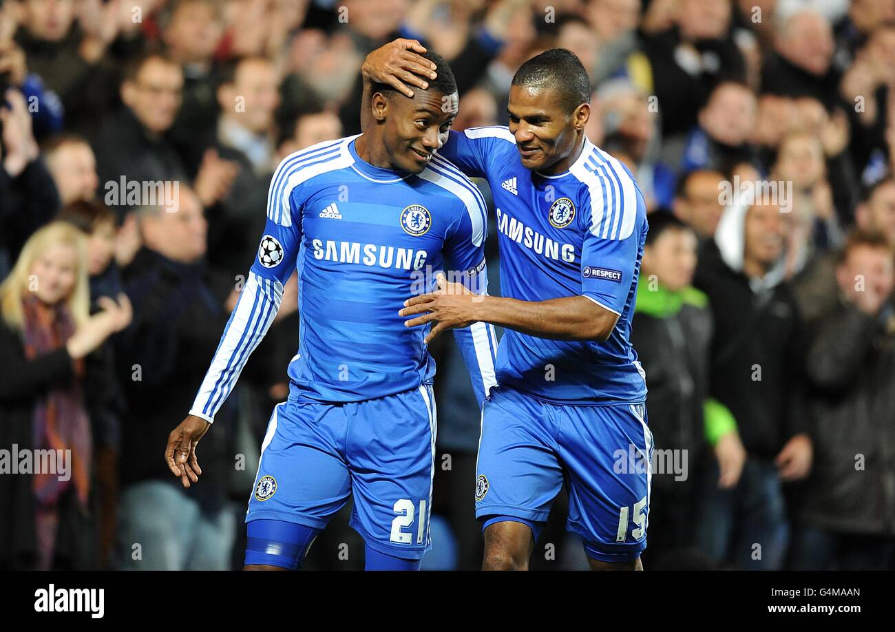 Chelsea's Salomon Kalou (left) celebrates with team mate Florent Malouda  after he scores their side's fifth goal of the game Stock Photo - Alamy
