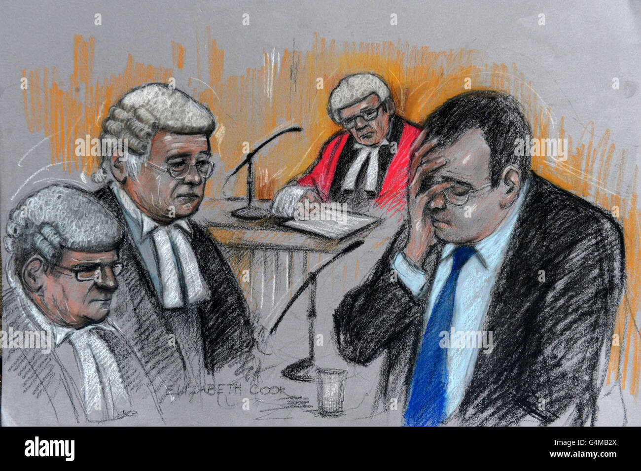 Court artist sketch of Vincent Tabak giving evidence at Bristol Crown court where he stands accused of the murder of Joanna Yeates. Stock Photo