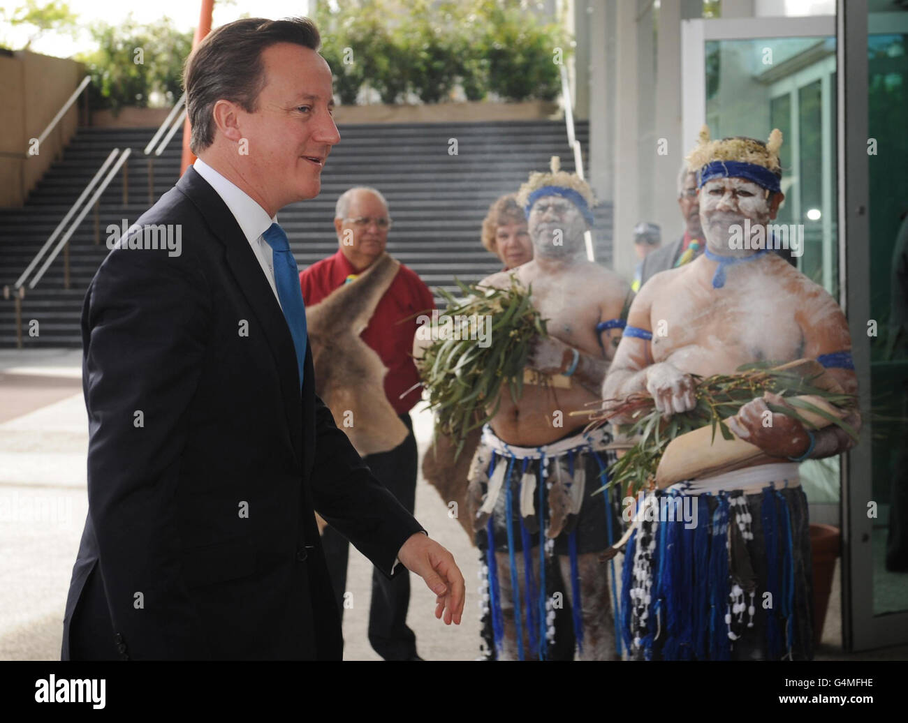 Prime Minister David Cameron arrives at the Commonwealth Heads of Government Meeting in Perth, Australia, for the biennial summit which brings together political leaders from across the 54-country group. Stock Photo