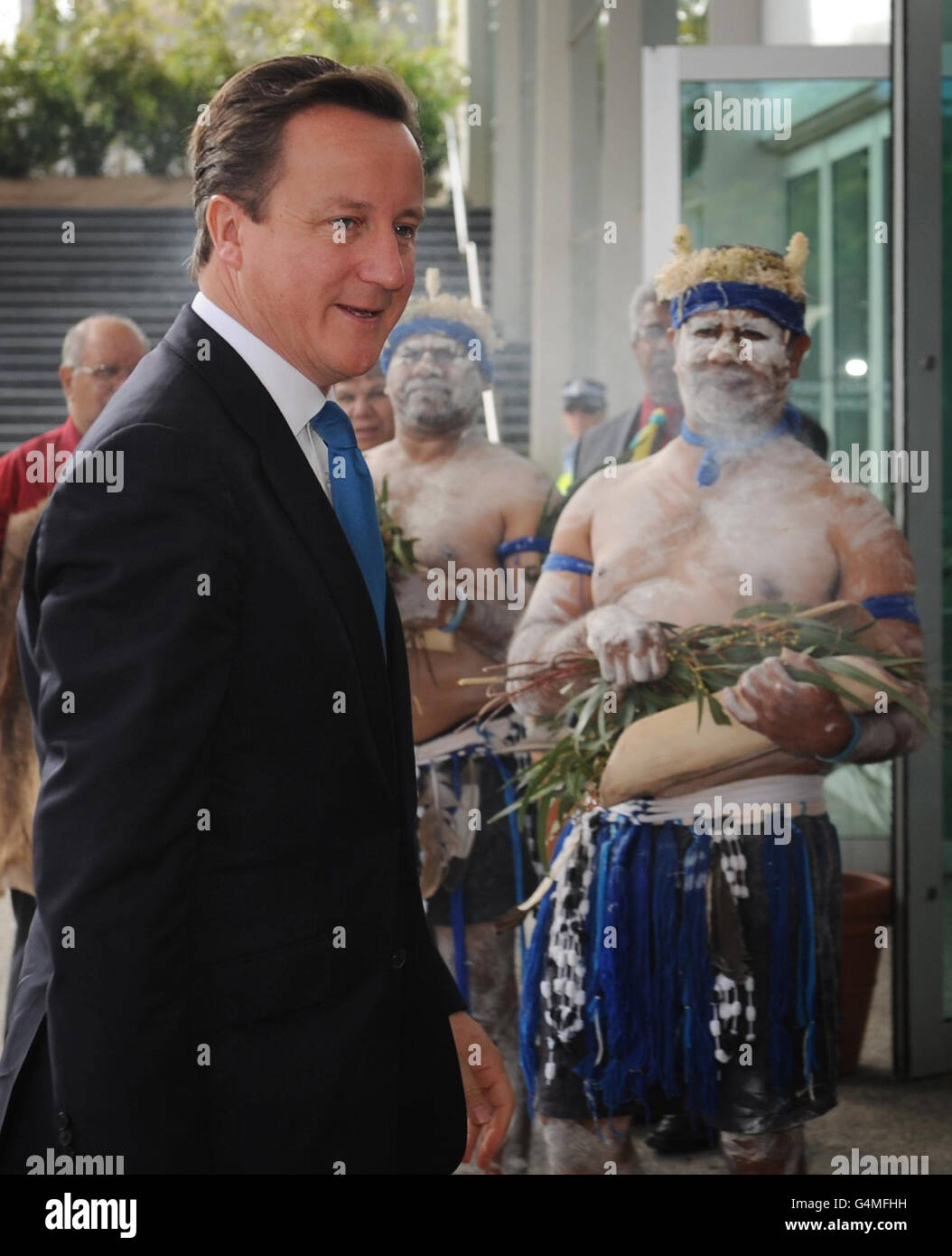Prime Minister David Cameron arrives at the Commonwealth Heads of Government Meeting in Perth, Australia, for the biennial summit which brings together political leaders from across the 54-country group. Stock Photo