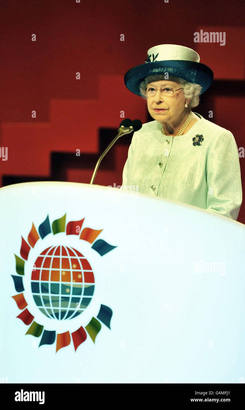 Queen Elizabeth II makes her speech to open the 2011 Commonwealth Heads