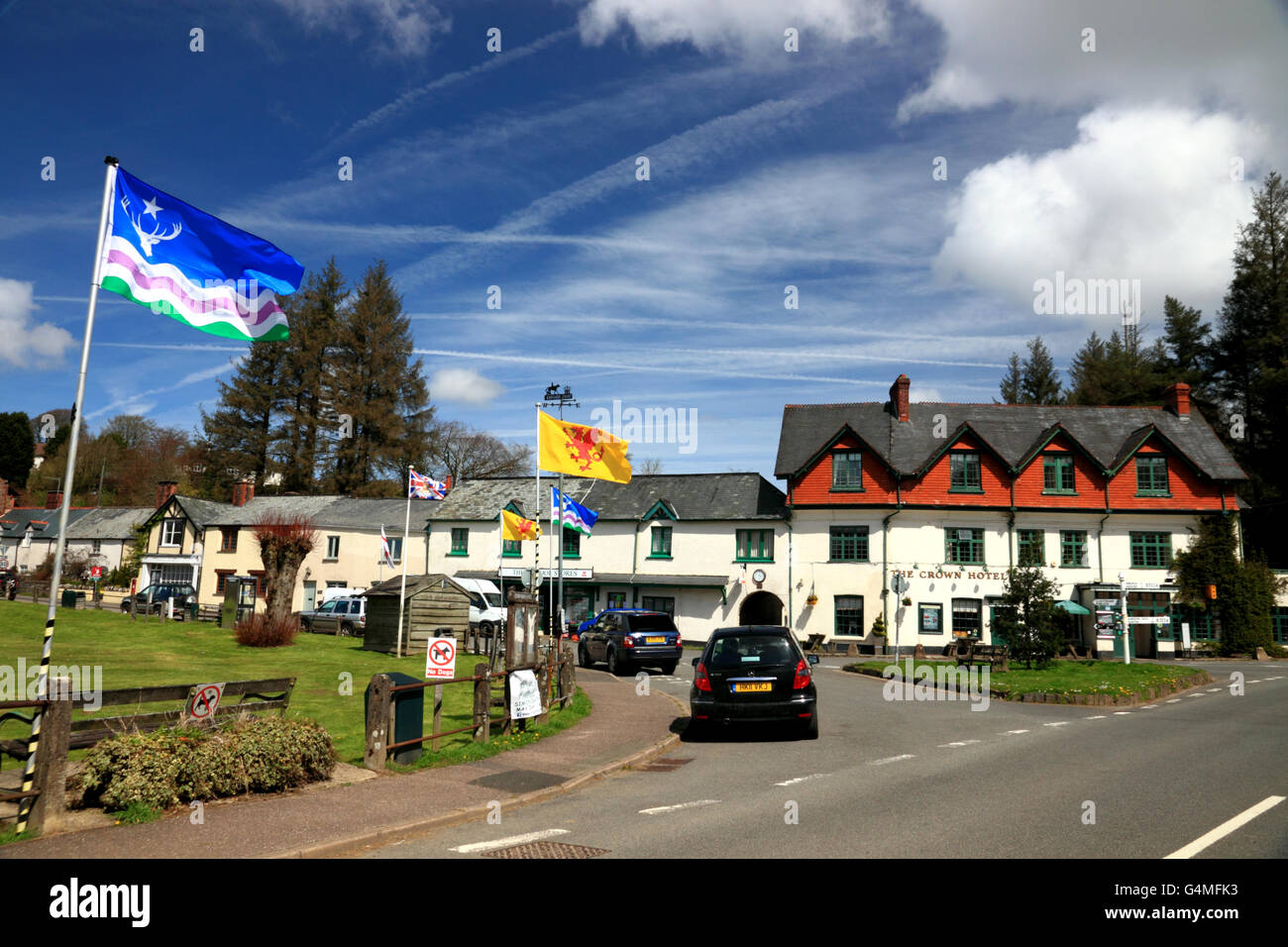 An Exmoor flag flying in the breeze at Exford, Somerset. Stock Photo