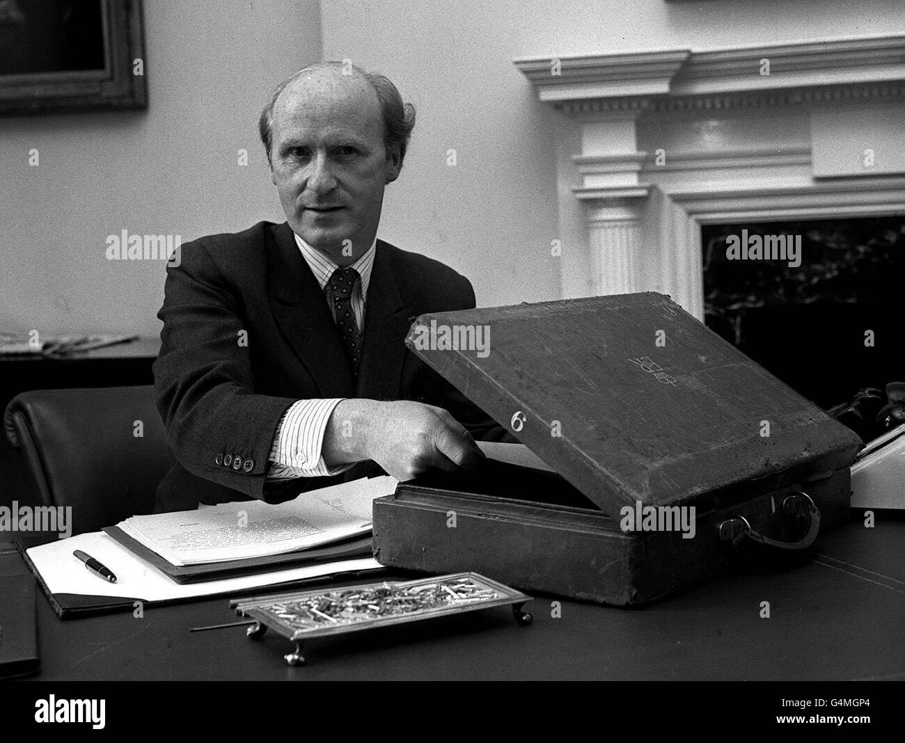 Anthony Barber, the Chancellor of the Exchequer, keeps the lid on his secrets, at the Treasury in Westminster, where he is getting ready to present his Budget in the House of Commons. Stock Photo