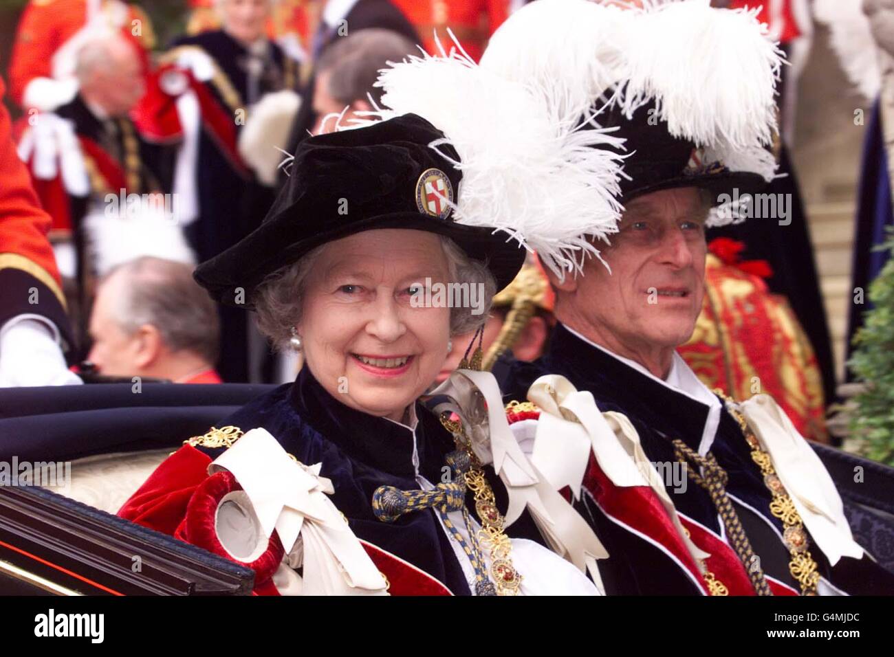 Queen Elizabeth and the Duke of Edinburgh at the Garter Ceremony in Windsor. Stock Photo