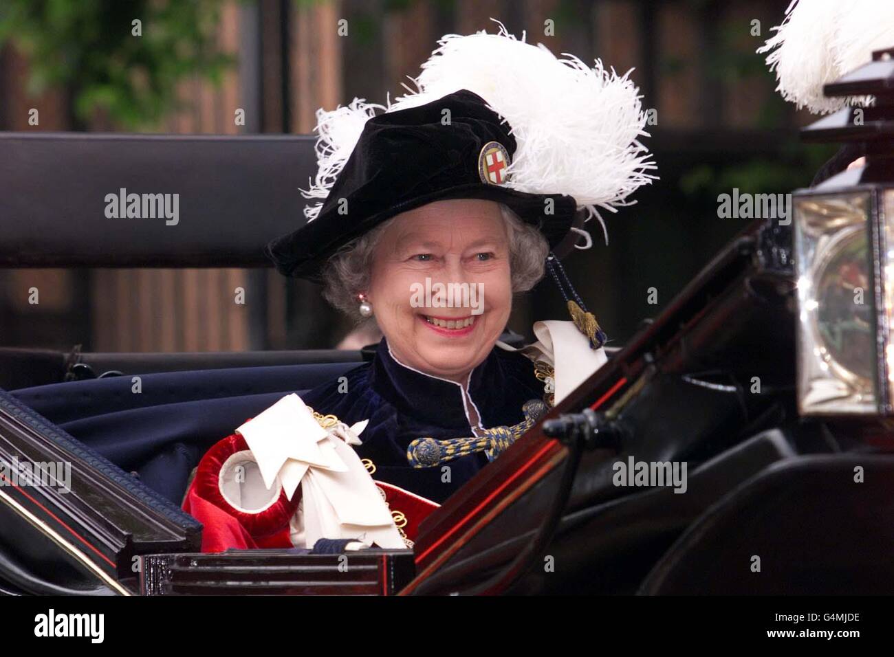 Queen Elizabeth/Garter Ceremony. Queen Elizabeth at the Garter Ceremony in Windsor. Stock Photo