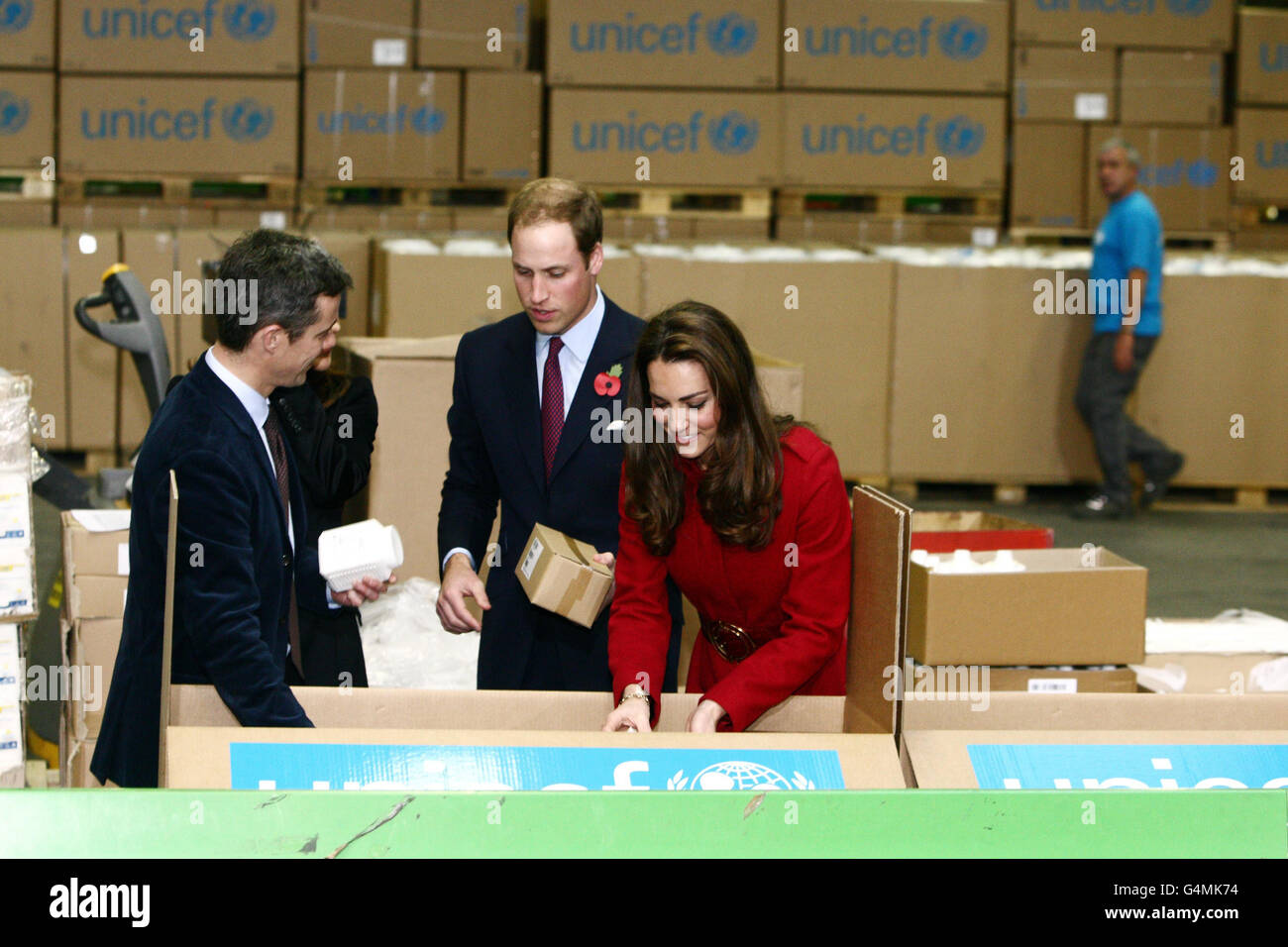 The Duke and Duchess of Cambridge during their visit to the UNICEF Supply Division Centre , as they take part in their first joint humanitarian mission. Stock Photo