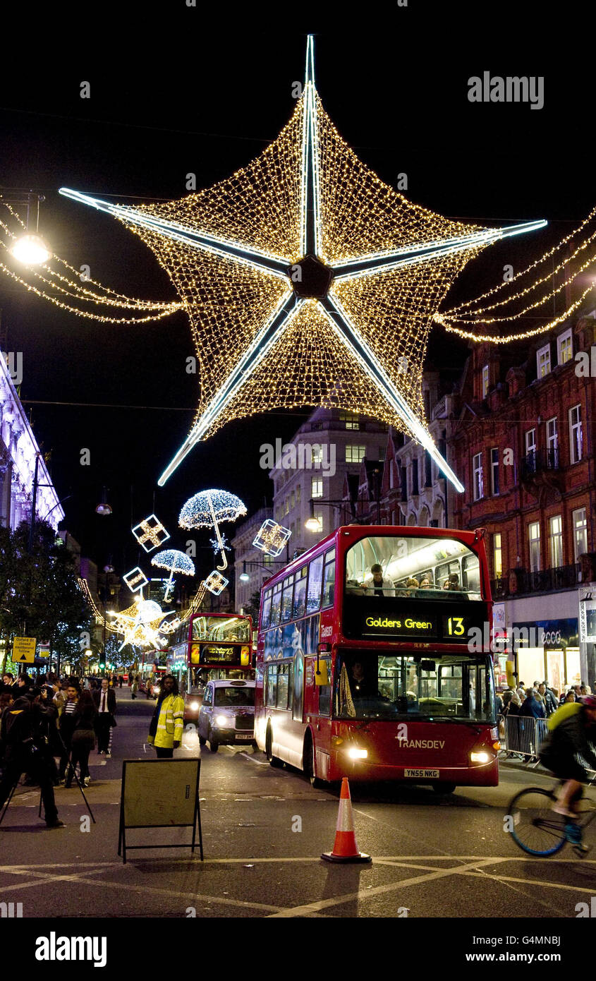 The Saturdays switch on Oxford Street Christmas lights London Stock