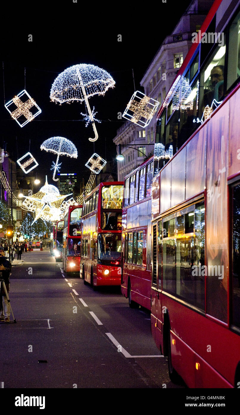 The Saturdays switch on Oxford Street Christmas lights London Stock