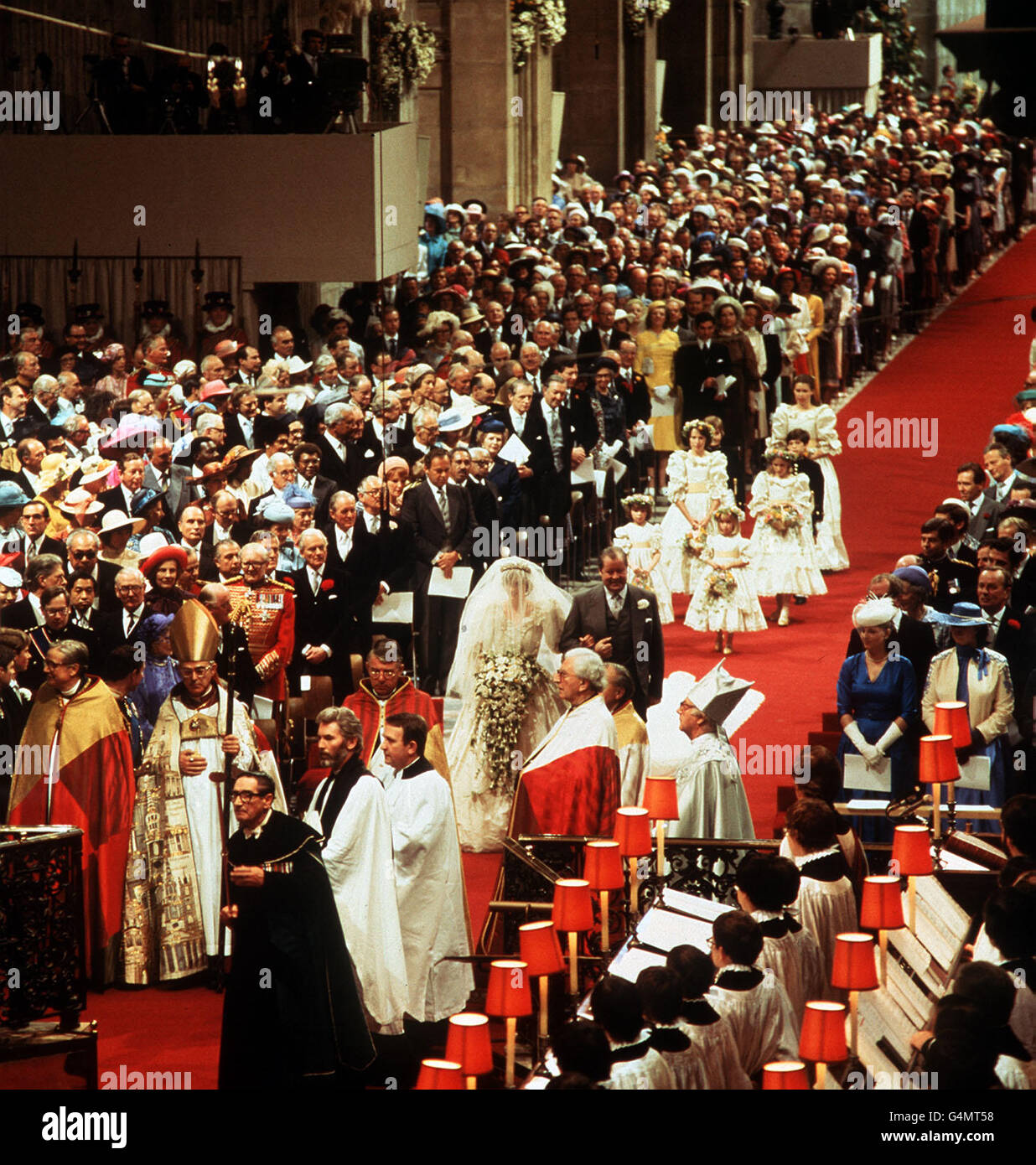 Earl Spencer leads his daughter, Lady Diana Spencer, down the aisle in St Paul's Cathedral, for her wedding to the Prince of Wales. * 29/7/81 of Earl Spencer leading his daughter Lady Diana Spencer down the aisle of St Paul's Cathedral, London, for her wedding to the Prince of Wales. Stock Photo