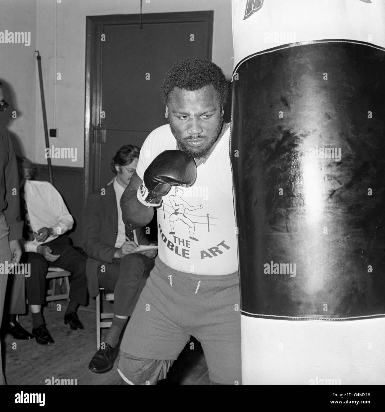 America's Joe Frazier training for his fight against Britain's Joe Bugner, at Haverstock Hill Gym, London. Stock Photo